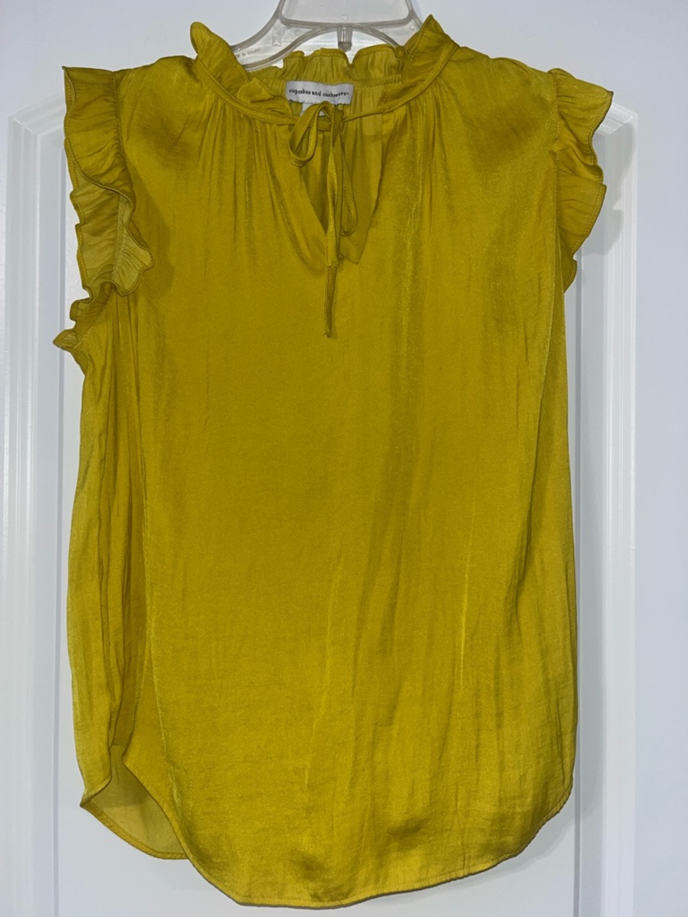 Cupcakes and Cashmere yellow ruffle blouse | tie neck | feminine flowy top | XS